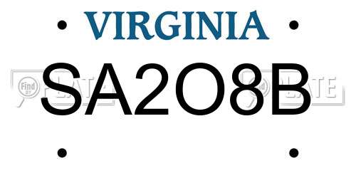 SA2O8B Virginia License Plate