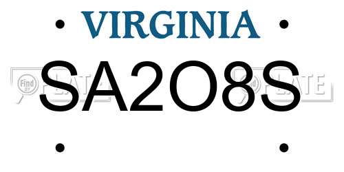 SA2O8S Virginia License Plate