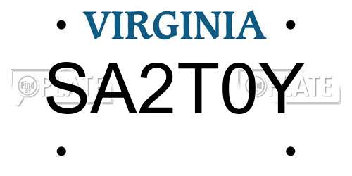 SA2T0Y Virginia License Plate