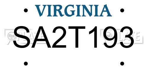 SA2T193 Virginia License Plate