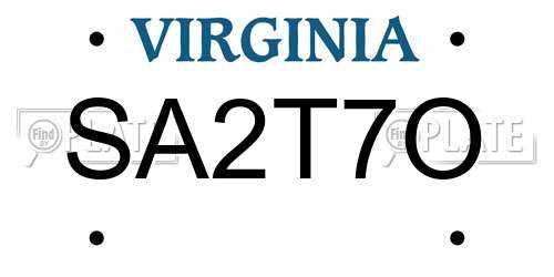 SA2T7O Virginia License Plate