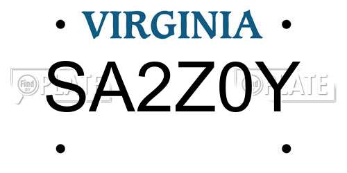 SA2Z0Y Virginia License Plate