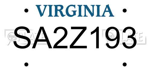 SA2Z193 Virginia License Plate