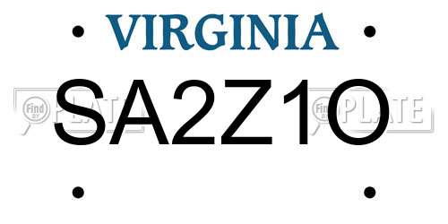 SA2Z1O Virginia License Plate