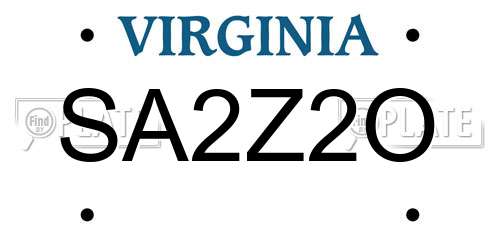SA2Z2O Virginia License Plate