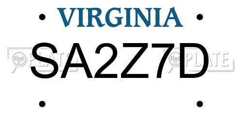 SA2Z7D Virginia License Plate
