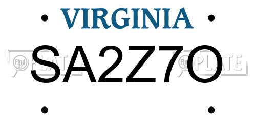 SA2Z7O Virginia License Plate