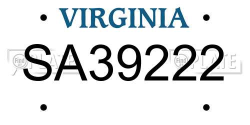 SA39222 Virginia License Plate