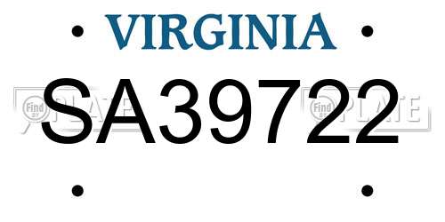 SA39722 Virginia License Plate
