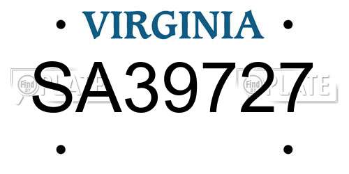 SA39727 Virginia License Plate