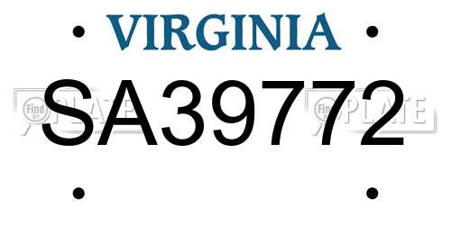 SA39772 Virginia License Plate