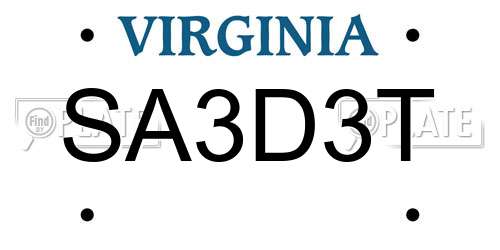 SA3D3T Virginia License Plate