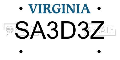 SA3D3Z Virginia License Plate