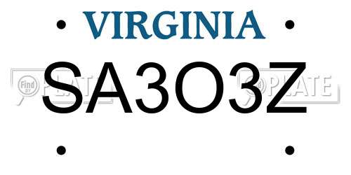 SA3O3Z Virginia License Plate