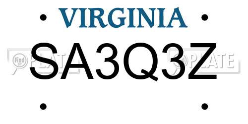 SA3Q3Z Virginia License Plate