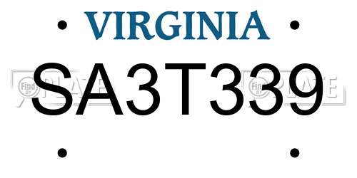 SA3T339 Virginia License Plate