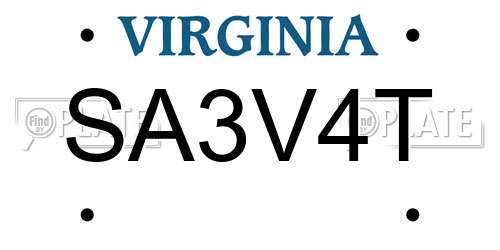 SA3V4T Virginia License Plate