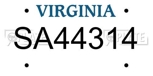 SA44314 Virginia License Plate