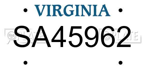 SA45962 Virginia License Plate