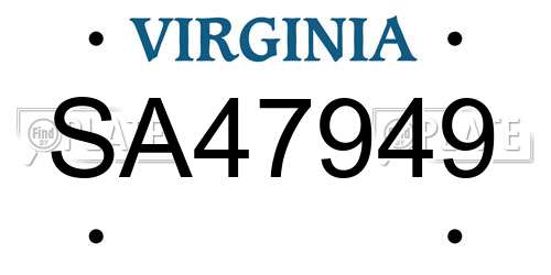 SA47949 Virginia License Plate
