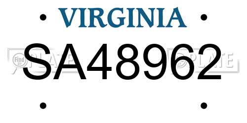 SA48962 Virginia License Plate