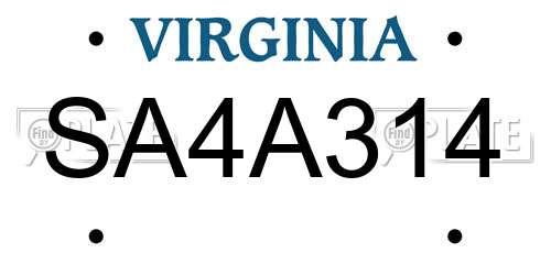 SA4A314 Virginia License Plate