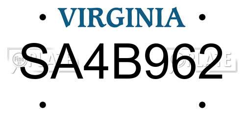 SA4B962 Virginia License Plate