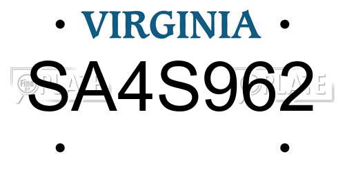 SA4S962 Virginia License Plate