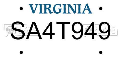 SA4T949 Virginia License Plate