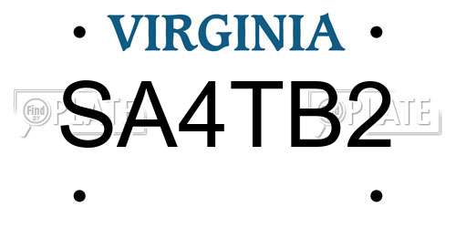 SA4TB2 Virginia License Plate