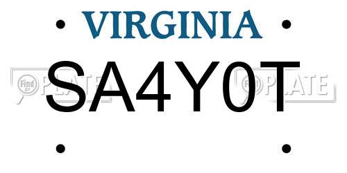 SA4Y0T Virginia License Plate