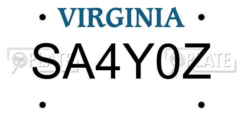 SA4Y0Z Virginia License Plate