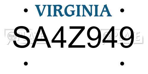 SA4Z949 Virginia License Plate