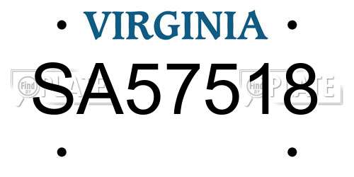 SA57518 Virginia License Plate