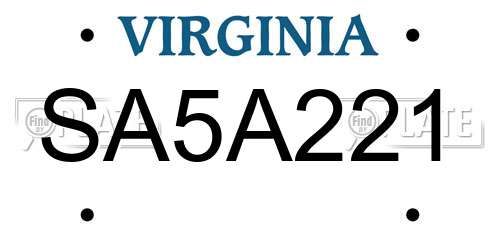 SA5A221 Virginia License Plate