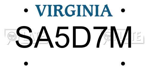 SA5D7M Virginia License Plate