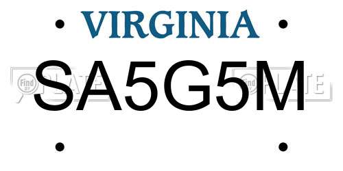 SA5G5M Virginia License Plate