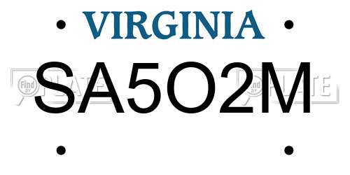 SA5O2M Virginia License Plate