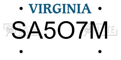 SA5O7M Virginia License Plate
