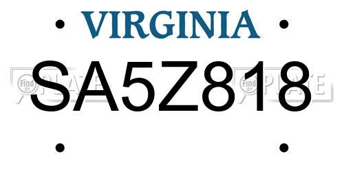 SA5Z818 Virginia License Plate
