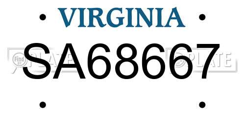 SA68667 Virginia License Plate