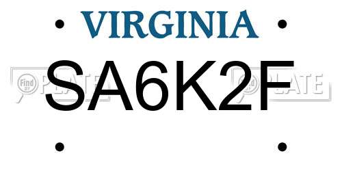 SA6K2F Virginia License Plate