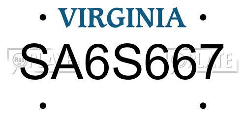 SA6S667 Virginia License Plate