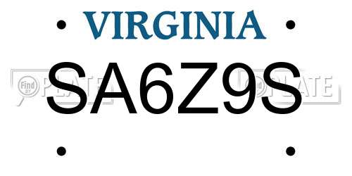 SA6Z9S Virginia License Plate