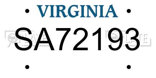 SA72193 Virginia License Plate