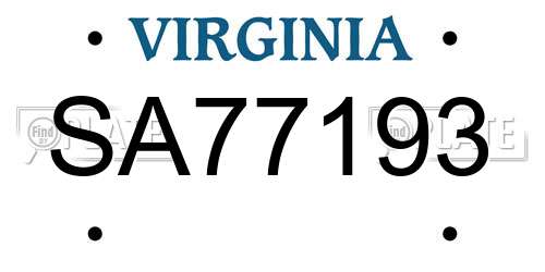 SA77193 Virginia License Plate