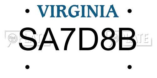 SA7D8B Virginia License Plate