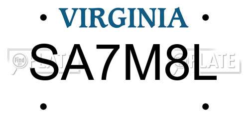 SA7M8L Virginia License Plate