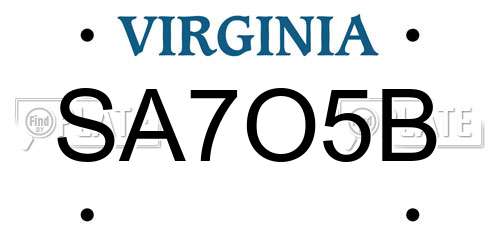 SA7O5B Virginia License Plate
