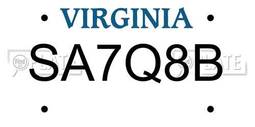 SA7Q8B Virginia License Plate